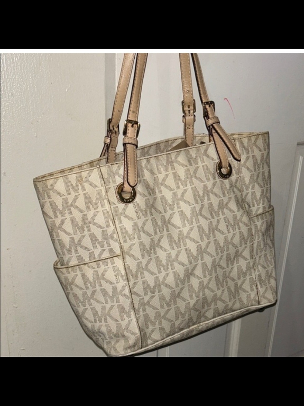 Michael Kors Beige MK Logo Tote Bag